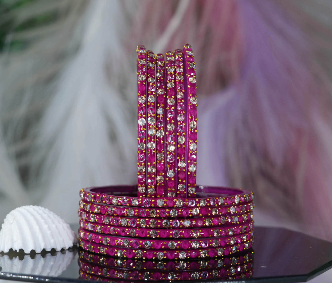 Glass Bangles with Beads Studded for Women & Girls (Pack 12)