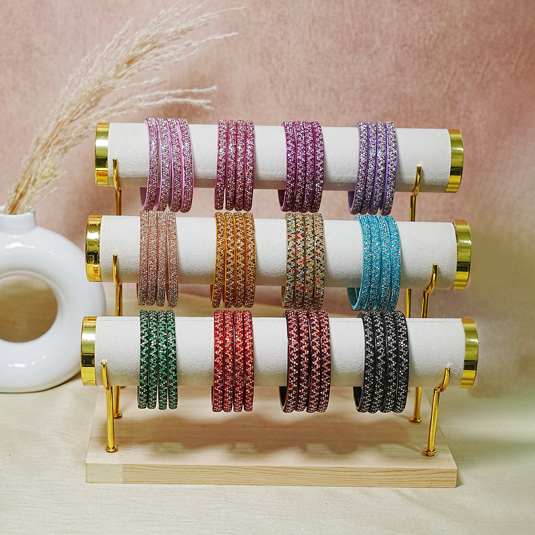 Handmade Beaded Work Glass Kada Bangles for Women & Girls (Pack of 4 Kada)