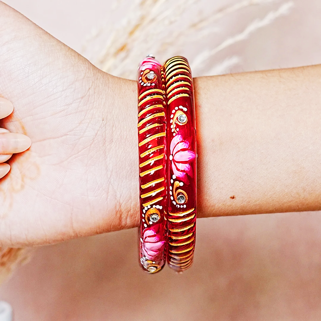 Elegant Lotus Design Printed Glass Kada for Women & Girls (Pack of 2)