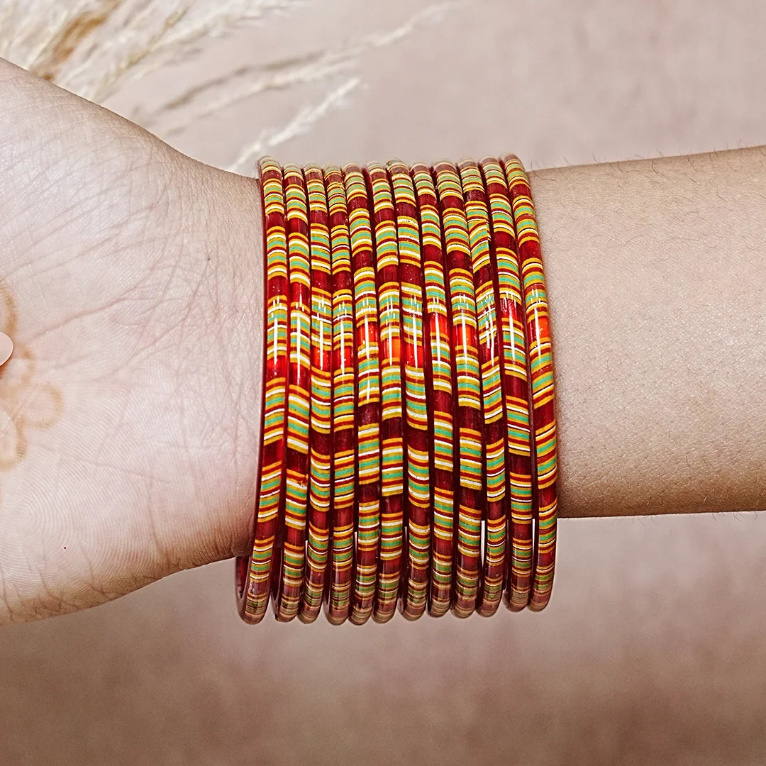 Women’s Printed Glass Bangles – Shiny & Smooth Finish (Pack of 12)