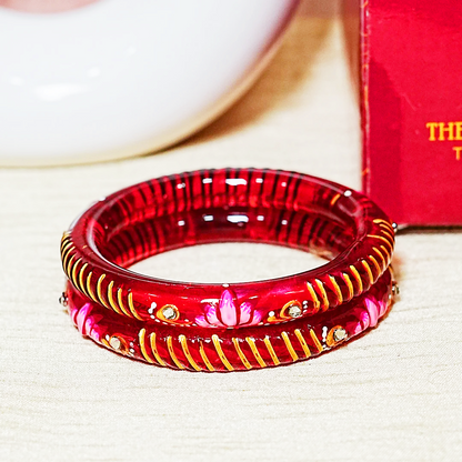 Elegant Lotus Design Printed Glass Kada for Women & Girls (Pack of 2)