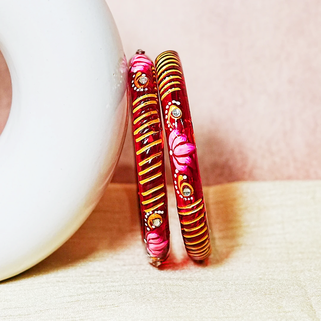 Elegant Lotus Design Printed Glass Kada for Women & Girls (Pack of 2)