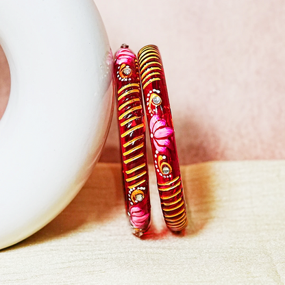 Elegant Lotus Design Printed Glass Kada for Women & Girls (Pack of 2)