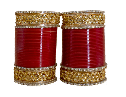 Stylish Red Color Bridal Chuda Set for Women Traditional Seep Bangles with Kundan Kada for Weddings & Occasion