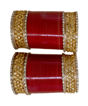Stylish Red Color Bridal Chuda Set for Women Traditional Seep Bangles with Kundan Kada for Weddings & Occasion