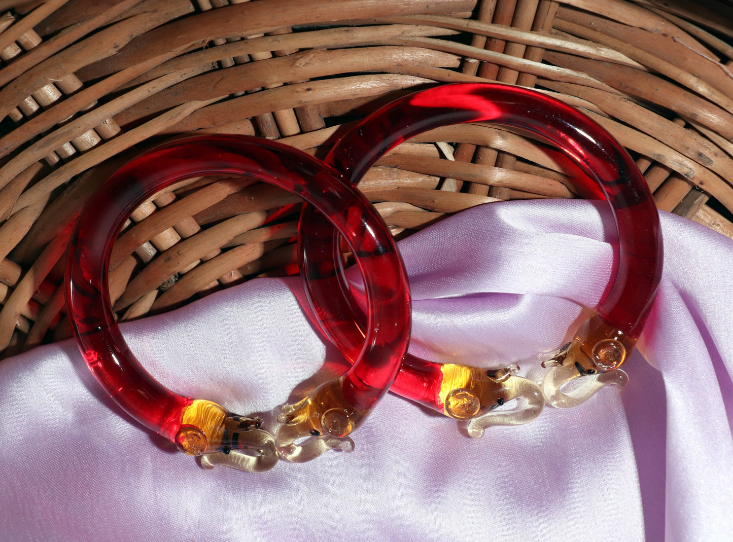 Multiple Color Elephant Design Glass Kada for Women & Girls (Pack of 2 Kada)