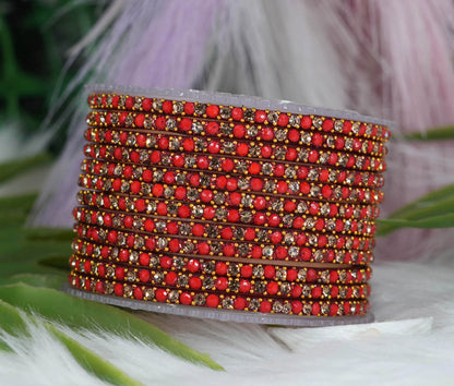 Glass Bangles with Beads Studded for Women & Girls | Multiple Color Chudiyan (Pack of 12 Bangles)