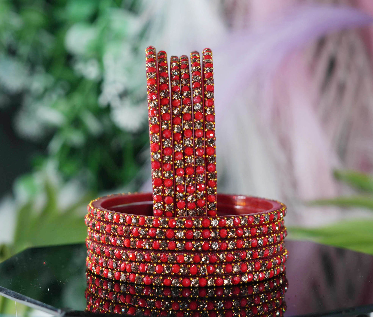 Glass Bangles with Beads Studded for Women & Girls | Multiple Color Chudiyan (Pack of 12 Bangles)