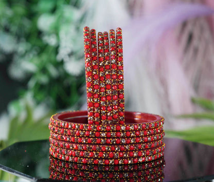 Glass Bangles with Beads Studded for Women & Girls | Multiple Color Chudiyan (Pack of 12 Bangles)