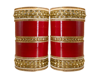 Red Bridal Chuda Set for Women Traditional Seep Bangles with Kundan Kada for Weddings & Occasion