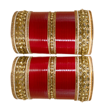 Red Bridal Chuda Set for Women Traditional Seep Bangles with Kundan Kada for Weddings & Occasion