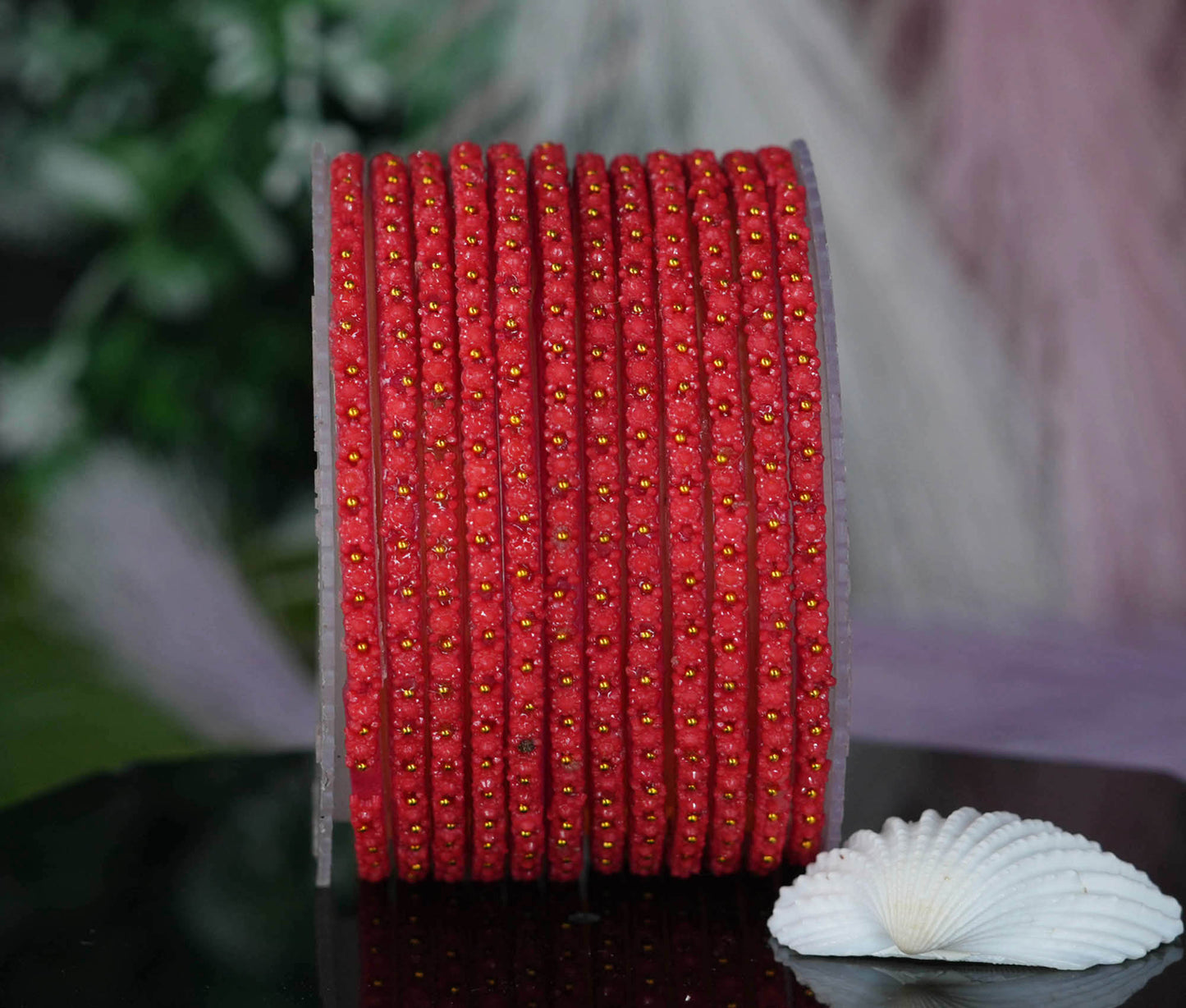 Glass Bangle with Golden Ball Studded for Women & Girls (Pack of 12 Bangles)