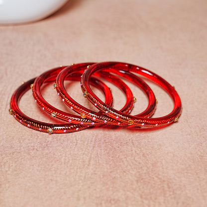 Glass Kada Bangles for Women & Girls | Meenakari with Stone Work (Pack of 4 kada)