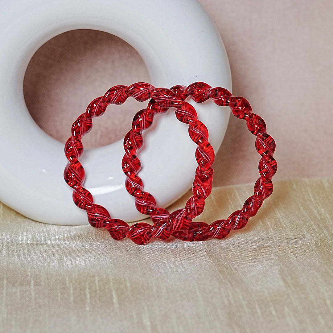 Glossy Finish Spiral Look Glass Kada Bangle for Women & Girls (Pack of 2)