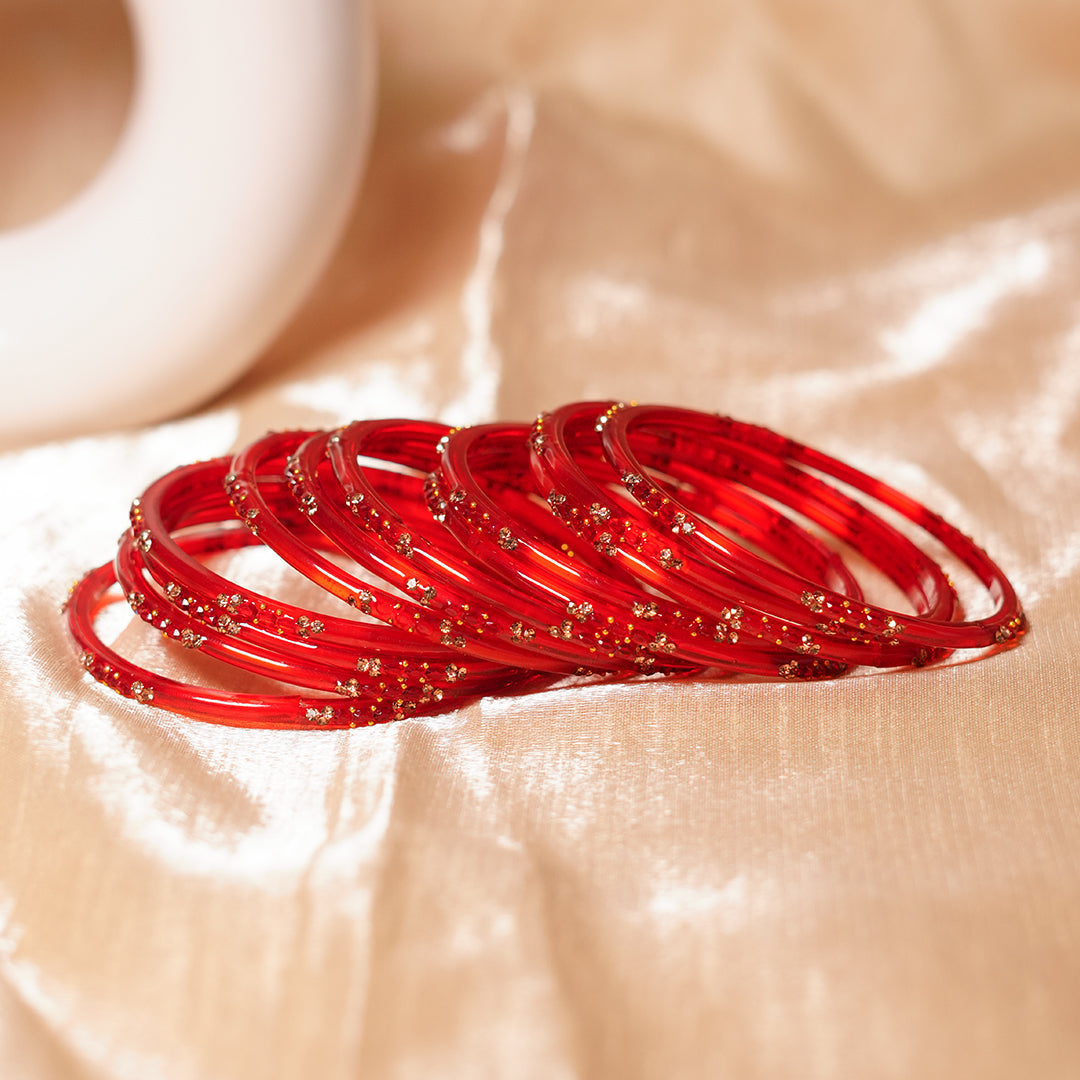 Glass Bangle with Beads Studded for Women & Girls (Pack of 12 Bangles)
