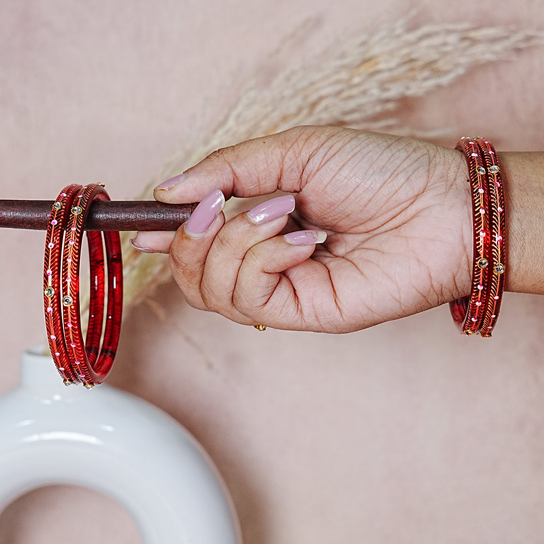 Glass Kada Bangles for Women & Girls | Meenakari with Stone Work (Pack of 4 kada)