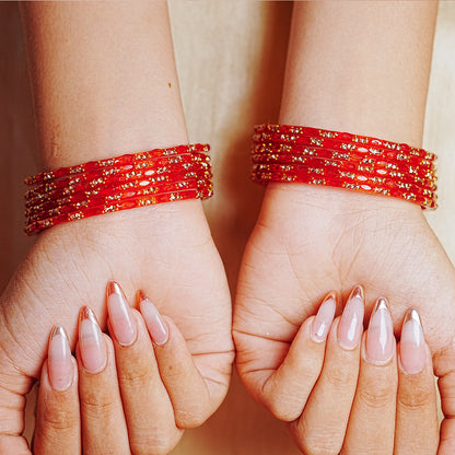 Multiple Color Glass Bangle with Beads Studded for Women & Girls (Pack of 12 Bangles)