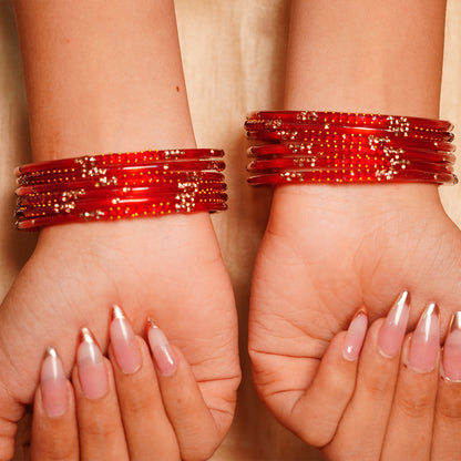 Stylish Traditional Glass Bangle with Beads Studded for Women & Girls (Pack of 12 Bangles)