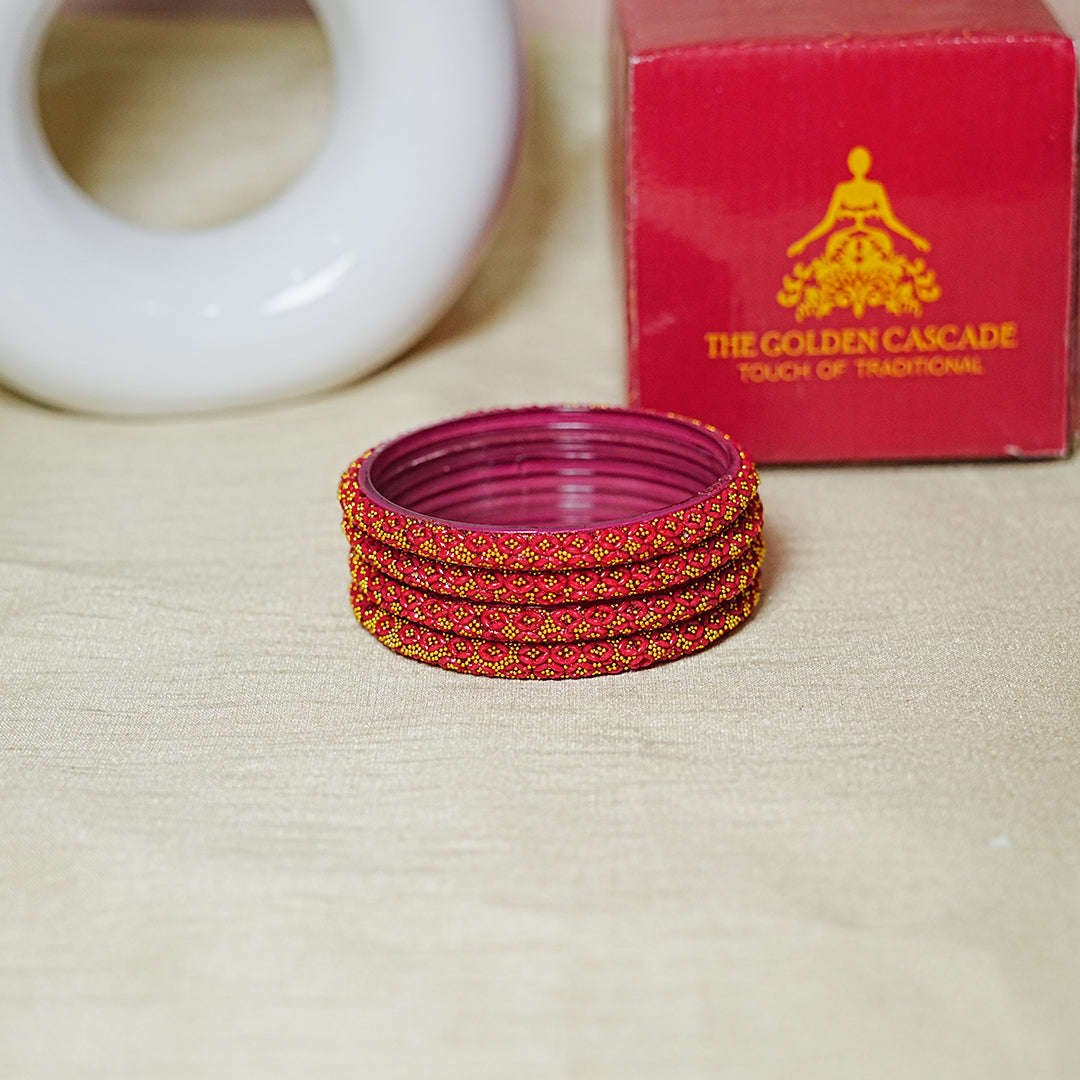 Golden Ball Studded Handcrafted Glass Kada Bangles for Women & Girls (Pack of 4 Kada)
