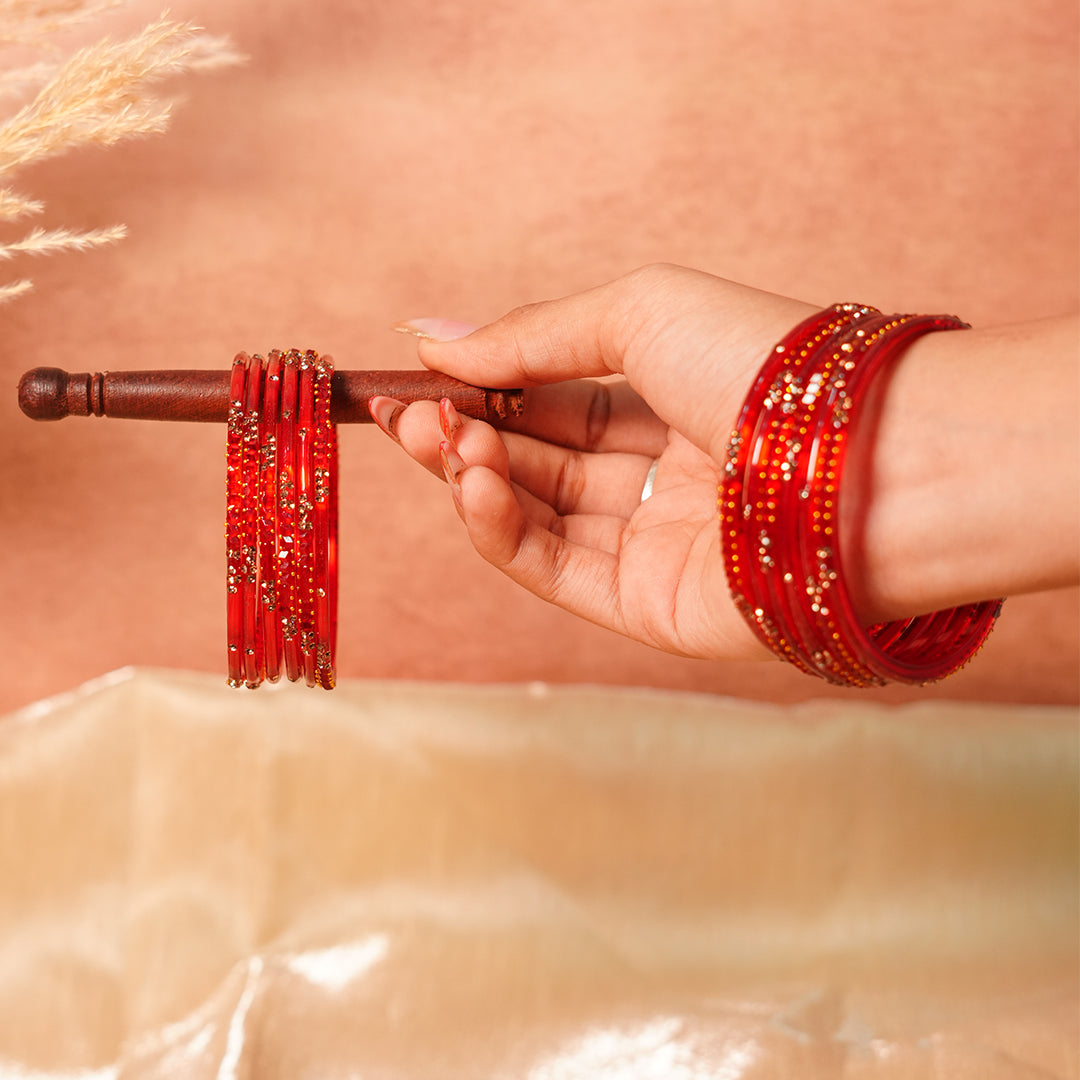 Stylish Traditional Glass Bangle with Beads Studded for Women & Girls (Pack of 12 Bangles)