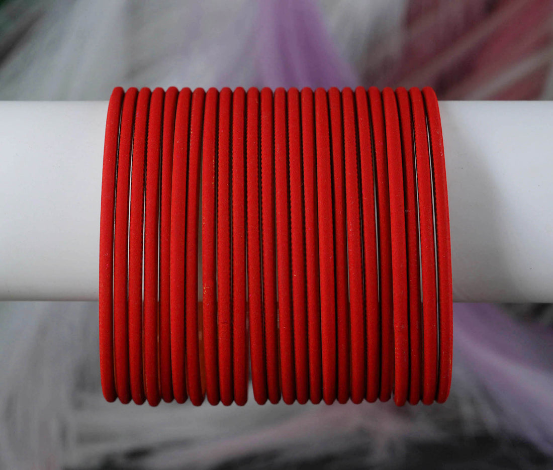 Red Color Plain Matte Metal Bangles for Women & Girls (Pack of 24)