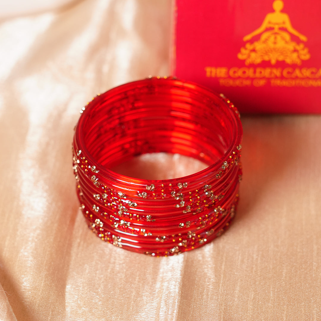 Glass Bangle with Beads Studded for Women & Girls (Pack of 12 Bangles)