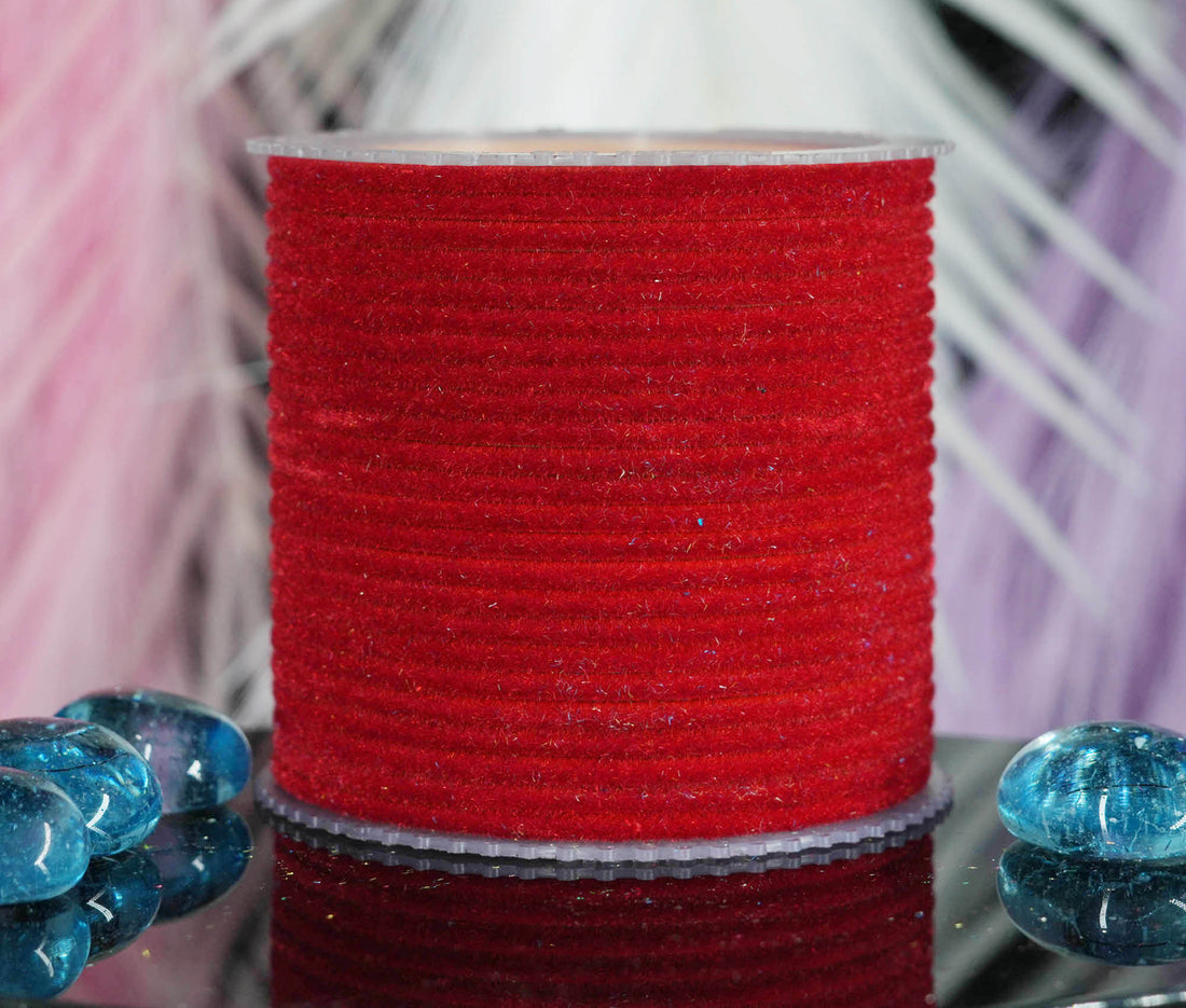 Red Color Velvet Metal Bangles for Women & Girls (Pack of 24)