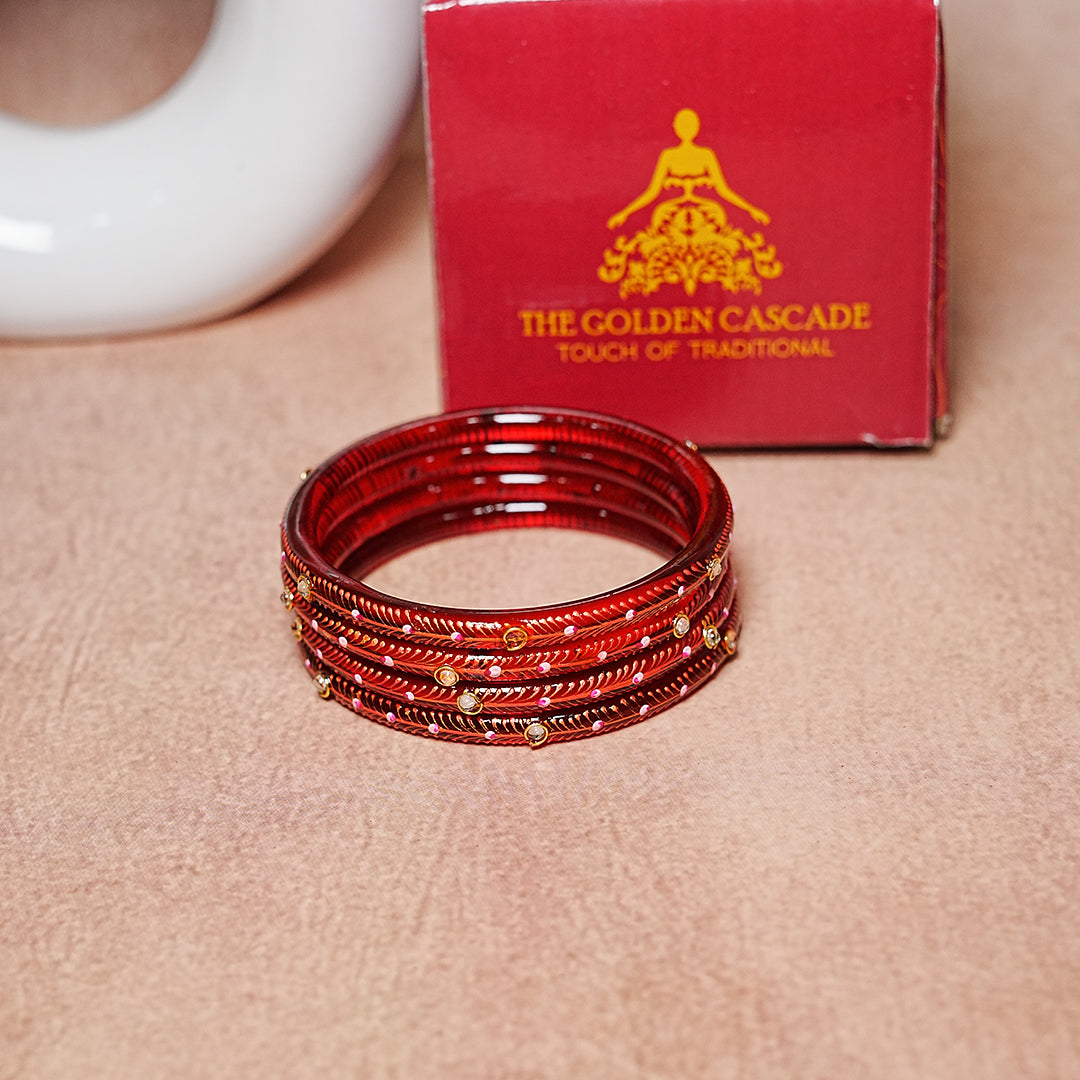 Glass Kada Bangles for Women & Girls | Meenakari with Stone Work (Pack of 4 kada)