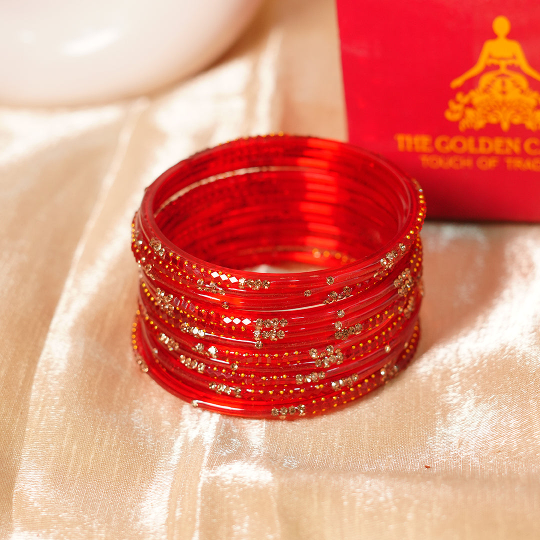 Stylish Traditional Glass Bangle with Beads Studded for Women & Girls (Pack of 12 Bangles)