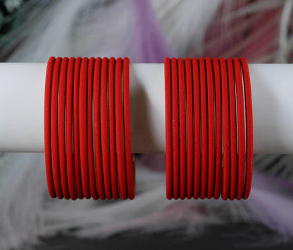 Red Color Plain Matte Metal Bangles for Women & Girls (Pack of 24)