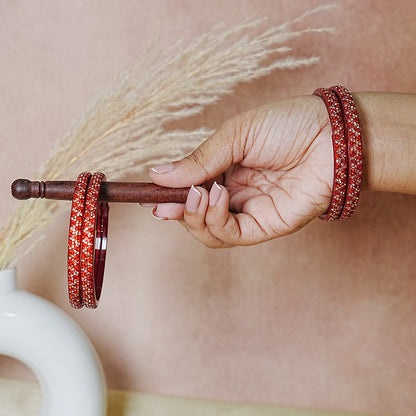 Handmade Beaded Work Glass Kada Bangles for Women & Girls (Pack of 4 Kada)