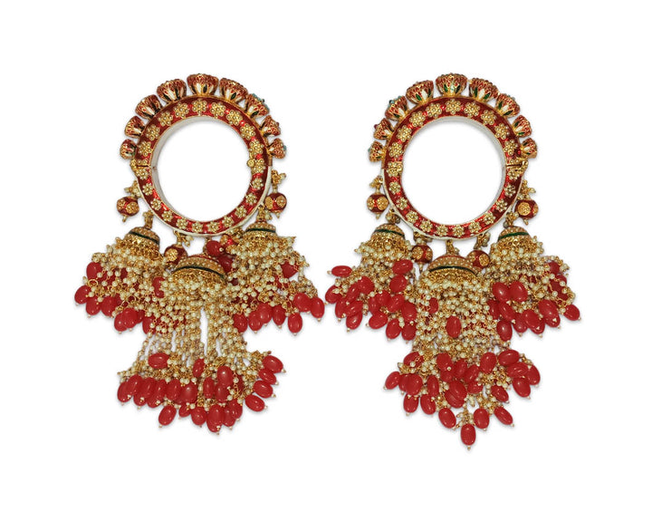 Red Color Latkan Rajwadi Kada for Bridal, Traditional Jewelry Gold-Plated Kada’s for Wedding & Perfect for Brides