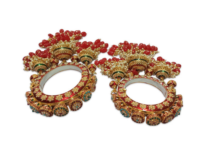 Red Color Latkan Rajwadi Kada for Bridal, Traditional Jewelry Gold-Plated Kada’s for Wedding & Perfect for Brides