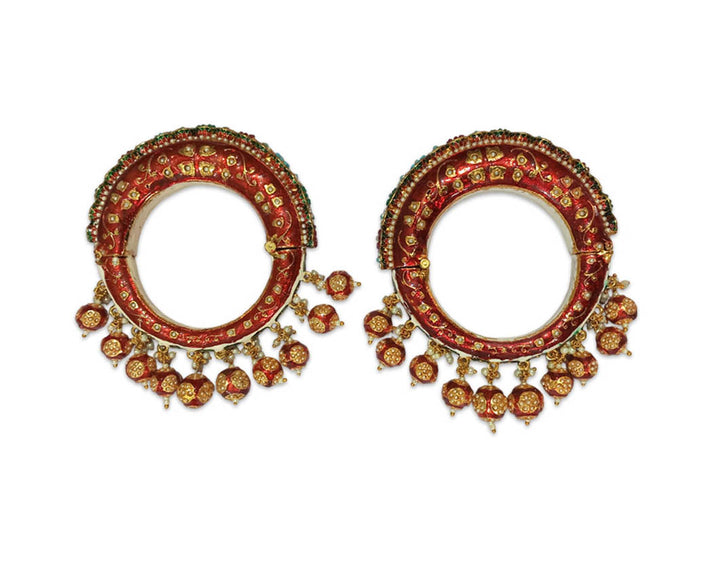 Stylish Red Color Rajwadi Kada for Bridal, Traditional Jewelry Gold-Plated Kada’s for Wedding & Perfect for Brides