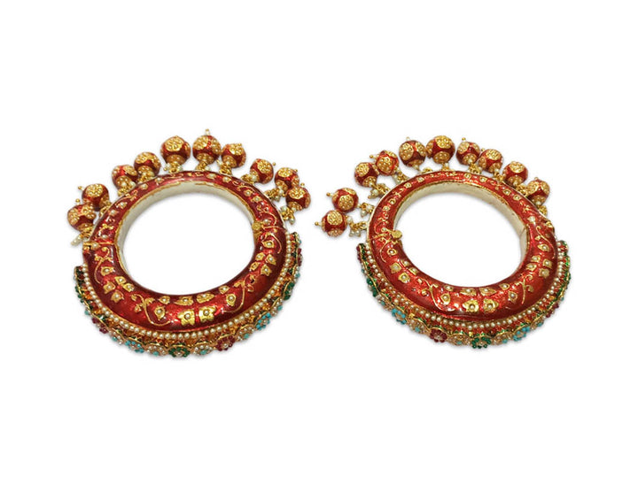 Stylish Red Color Rajwadi Kada for Bridal, Traditional Jewelry Gold-Plated Kada’s for Wedding & Perfect for Brides