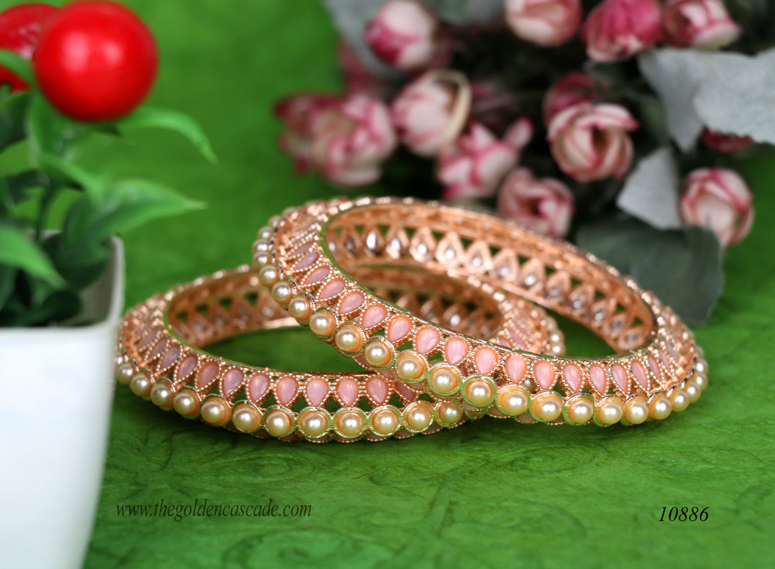 Multiple Color Metal Kada with Rose Gold Plated Pearl & Kundan Studded | Traditional Indian Jewelry for Women & Girls