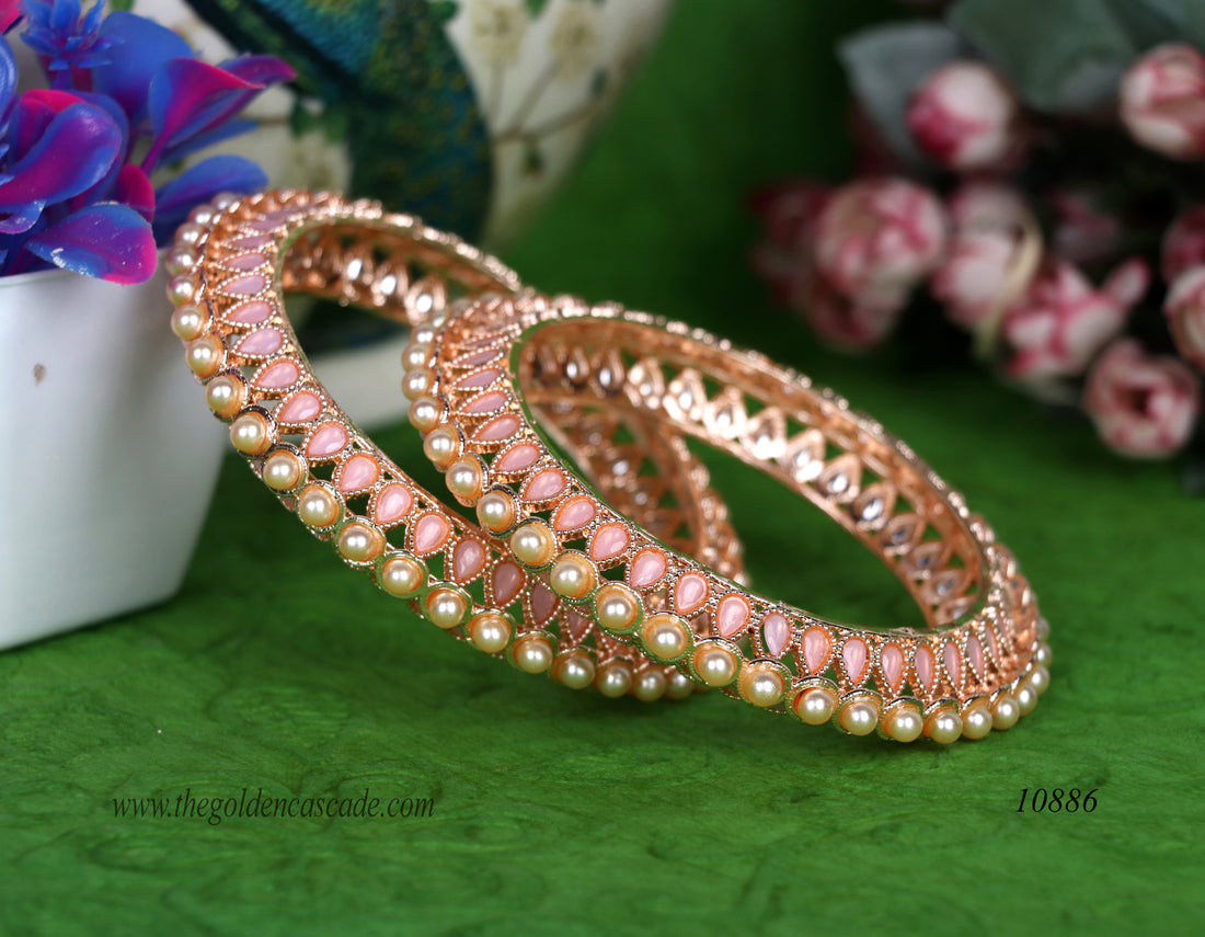 Multiple Color Metal Kada with Rose Gold Plated Pearl & Kundan Studded | Traditional Indian Jewelry for Women & Girls