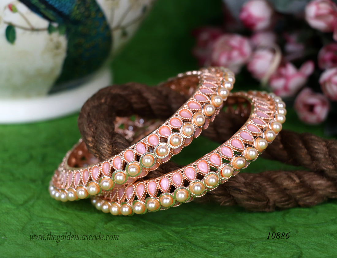 Multiple Color Metal Kada with Rose Gold Plated Pearl & Kundan Studded | Traditional Indian Jewelry for Women & Girls