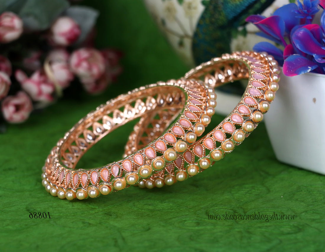 Multiple Color Metal Kada with Rose Gold Plated Pearl & Kundan Studded | Traditional Indian Jewelry for Women & Girls