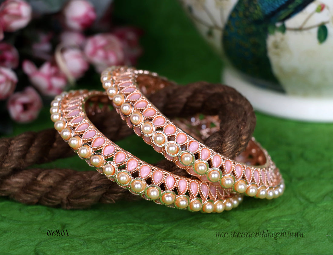 Multiple Color Metal Kada with Rose Gold Plated Pearl & Kundan Studded | Traditional Indian Jewelry for Women & Girls