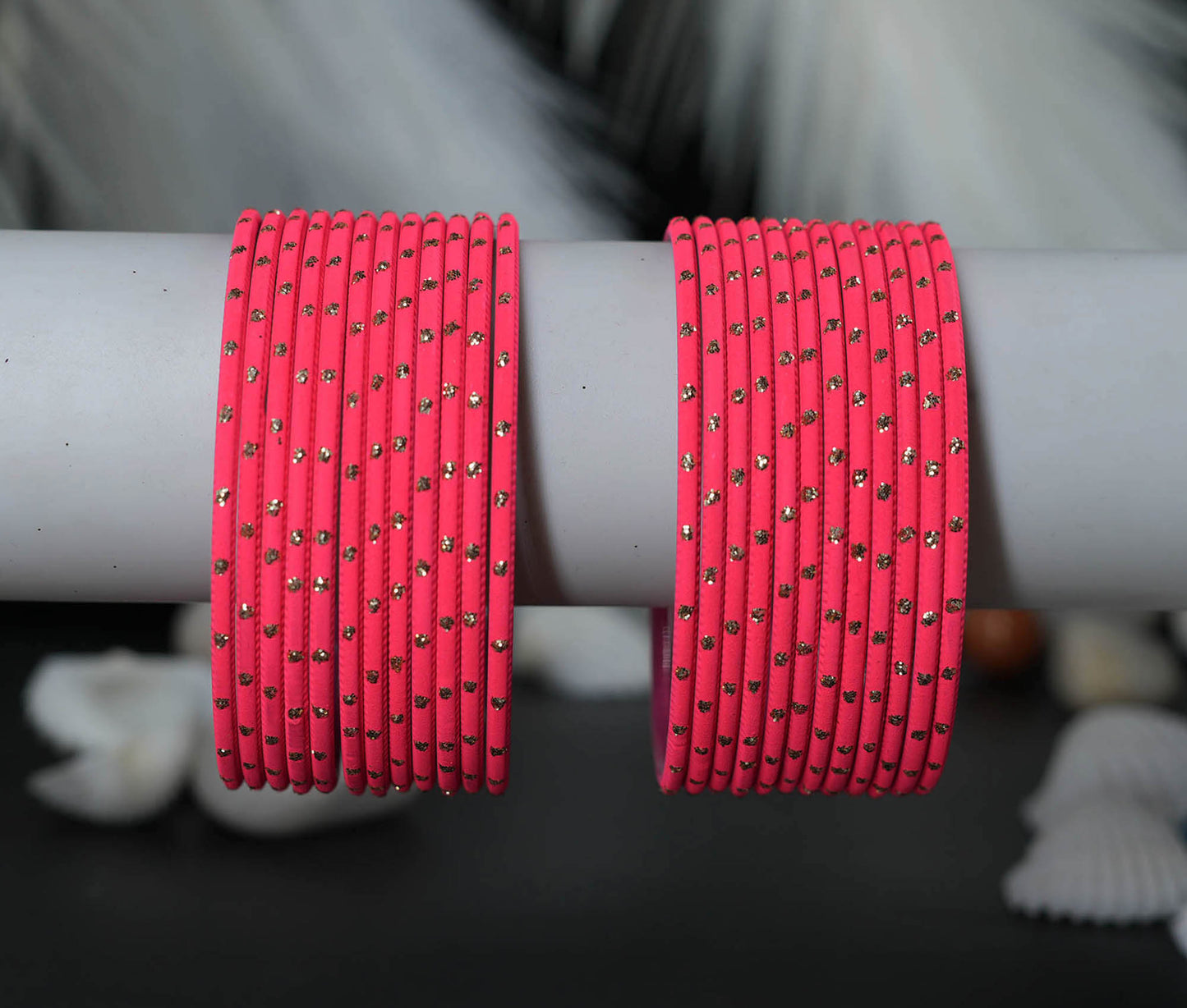 Rose Dot Design Matte Finish Metal Bangle for Women & Girls (Pack of 24)