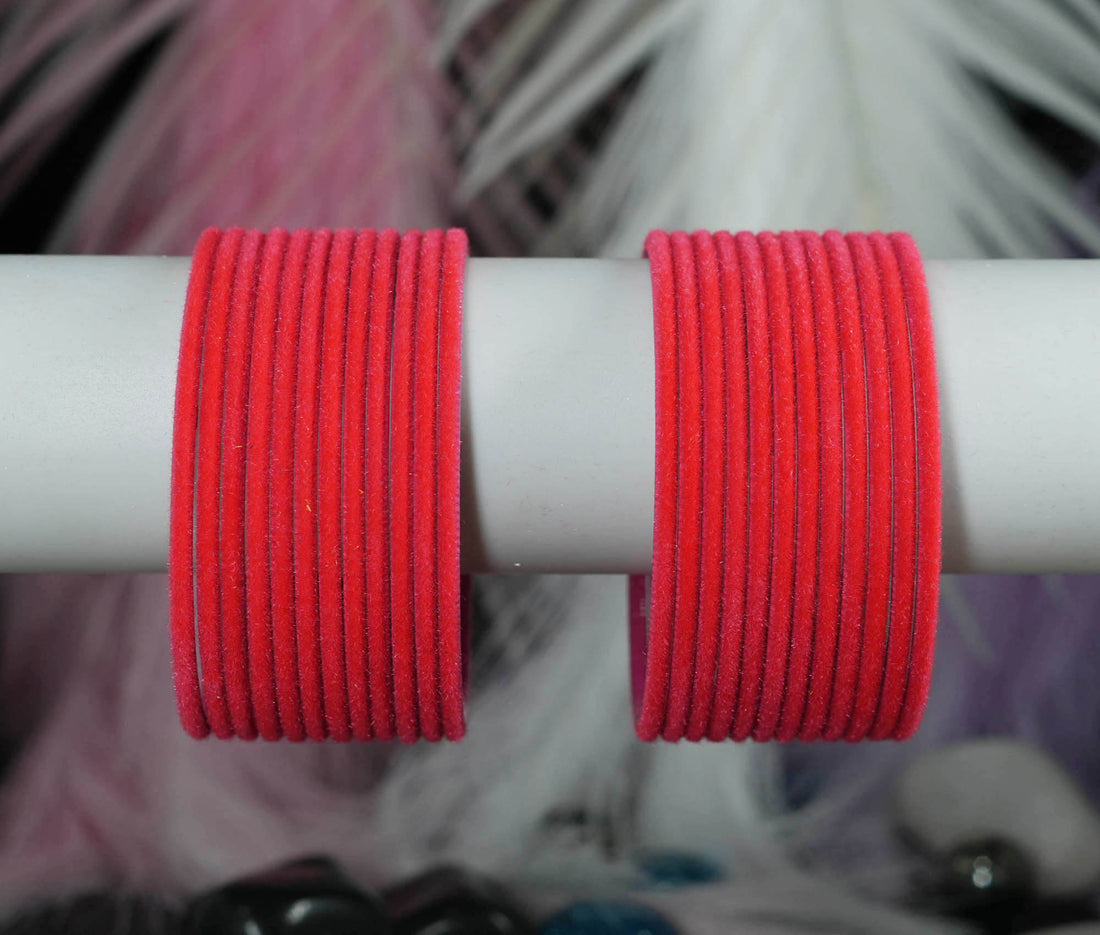 Fancy Multiple Color Velvet Metal Bangles for Women | Traditional Chudiyan for Ladies