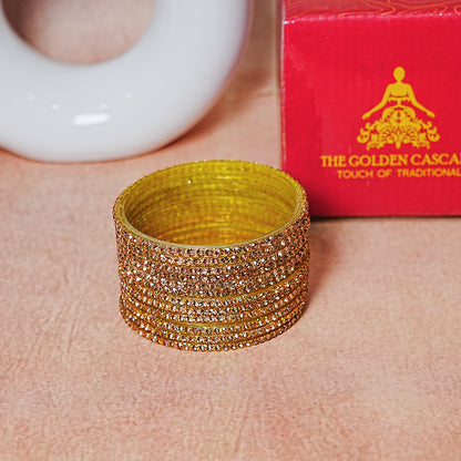 Glass Bangle for Women and Girls | Elegant Beads & Stone Work Design (Pack of 12 Bangles)