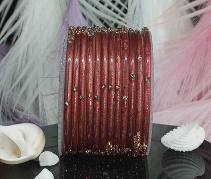 Traditional Glass Bangles with Zircon Beads Studded for Women & Girls (Pack of 12 bangles)