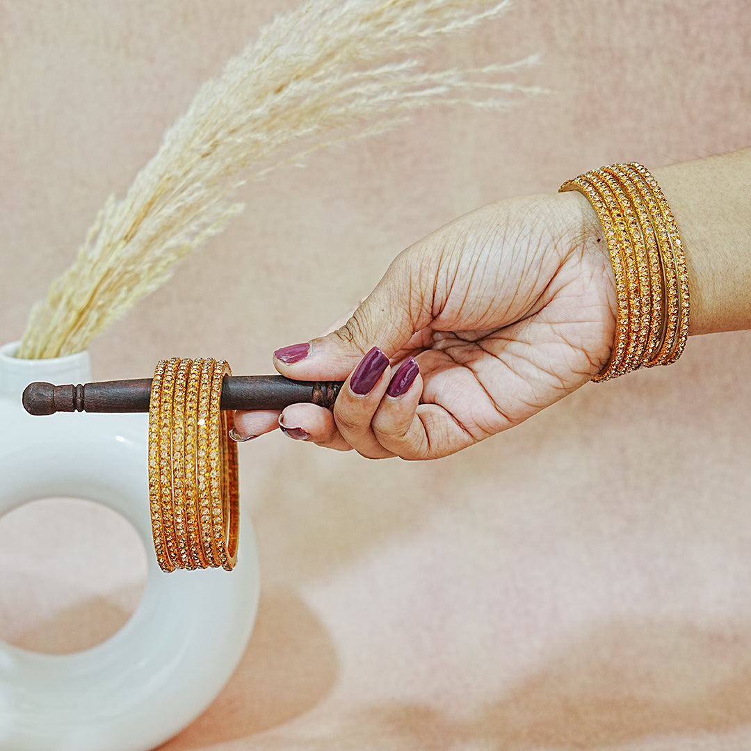 Glass Bangle for Women and Girls | Elegant Beads & Stone Work Design (Pack of 12 Bangles)