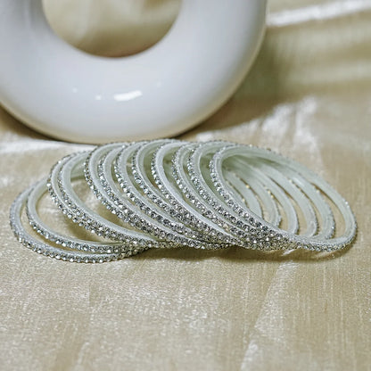 Glass Bangle for Women and Girls | Elegant Beads & Stone Work Design (Pack of 12 Bangles)