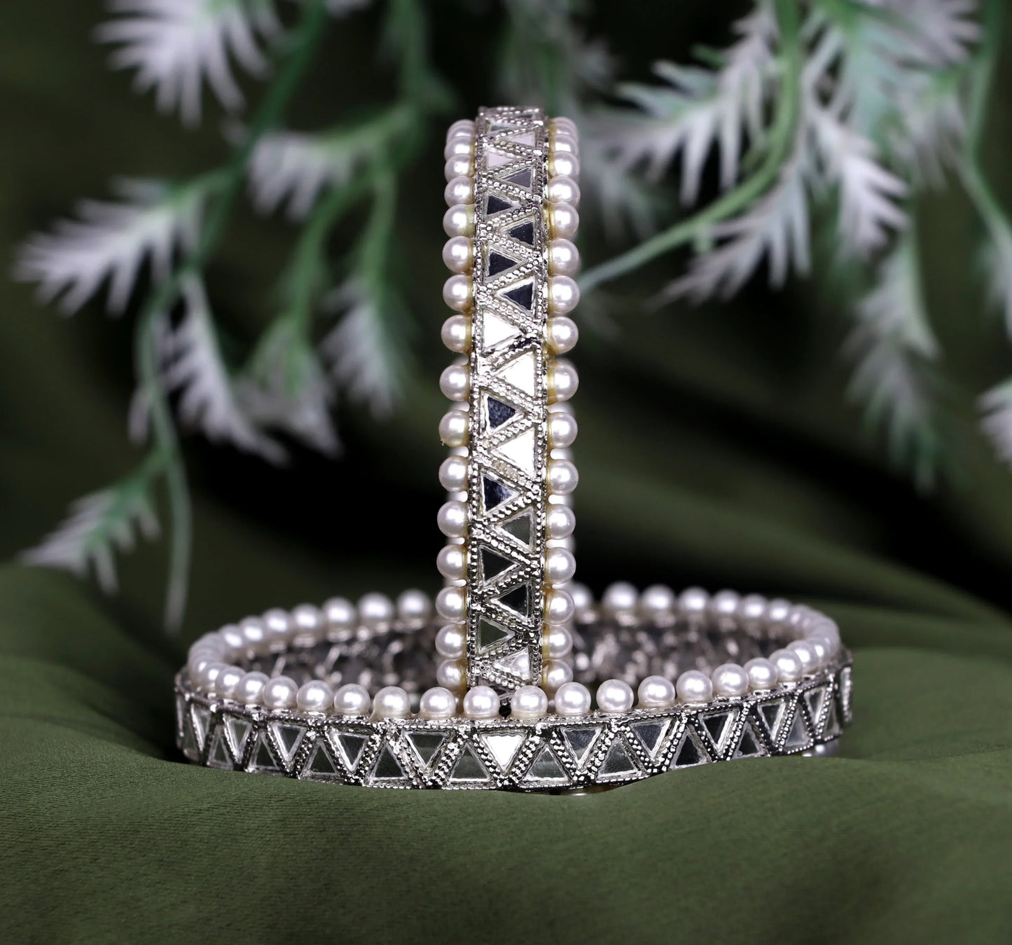 Pearl Studded Metal Kada for Women (Pack Of  2)