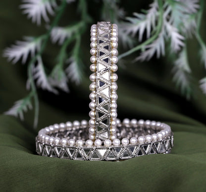 Pearl Studded Metal Kada for Women (Pack Of  2)