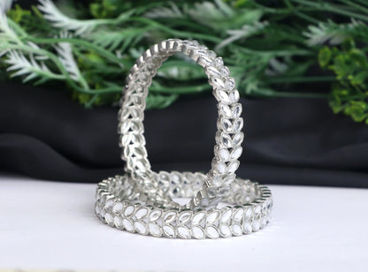 Traditional Mirror Work Metal Kada for Women (Pack Of 2)