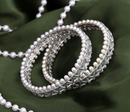 Pearl Studded Metal Kada for Women (Pack Of  2)